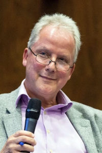 Julian Worricker chair of a session at the 2023 Chiswick Book Festival