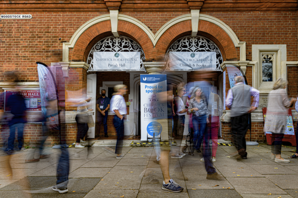 The bustle of a Saturday afternoon at one of the venues of the Chiswick Book Festival.