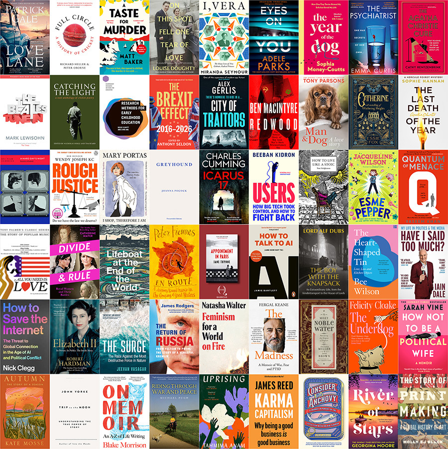 Mosaic of covers of the books to be featured at the 2026 Chiswick Book Festival which takes place 9-14 September 2026.