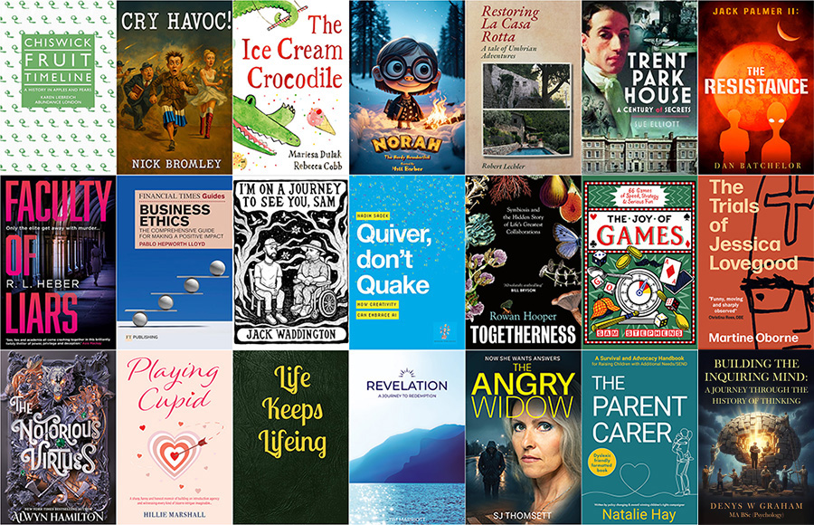 Covers of the books to be featured at the 9 September Local Authors Showcase at the 2026 Chiswick Book Festival.